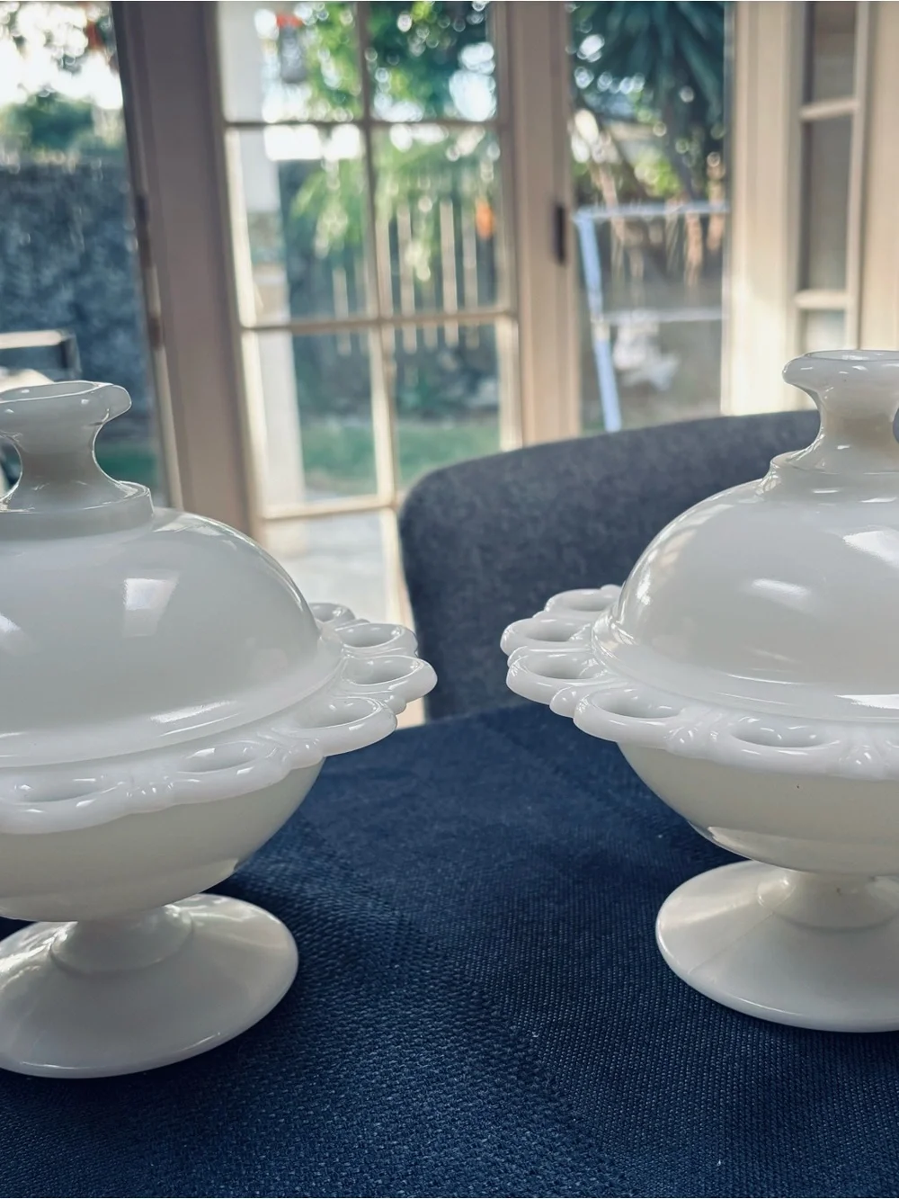 Fire King White Lace-Edge Milk Glass Bowl and Platter Set